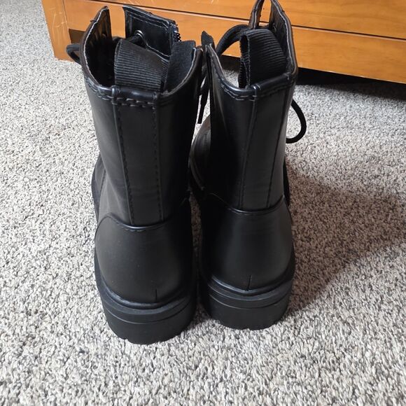Unr8ted Black Boots Size 9 High Top Zipper Side Lace Up Moto Goth Dress Chunky - Picture 4 of 9